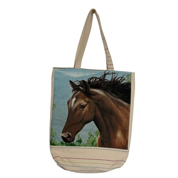 Handmade Tote Bag: Repurposed, Quilted Tote Horse Head Cottage Library Tote - Picture 2 of 5